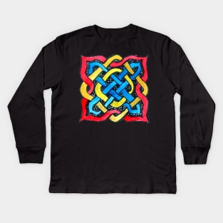 Square Knotwork in Primary Colors Kids Long Sleeve T-Shirt